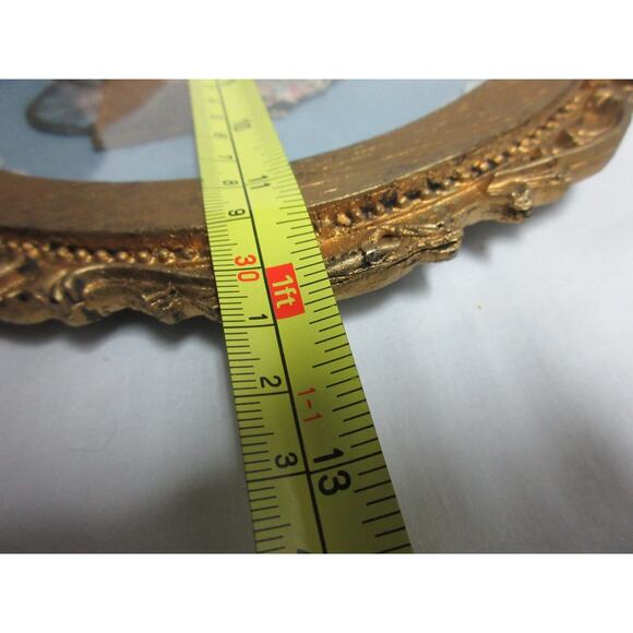 VTG Decoupage Picture 3D Victorian Style Gold Oval Frame Lace Trim 12" x10" - Picture 8 of 8